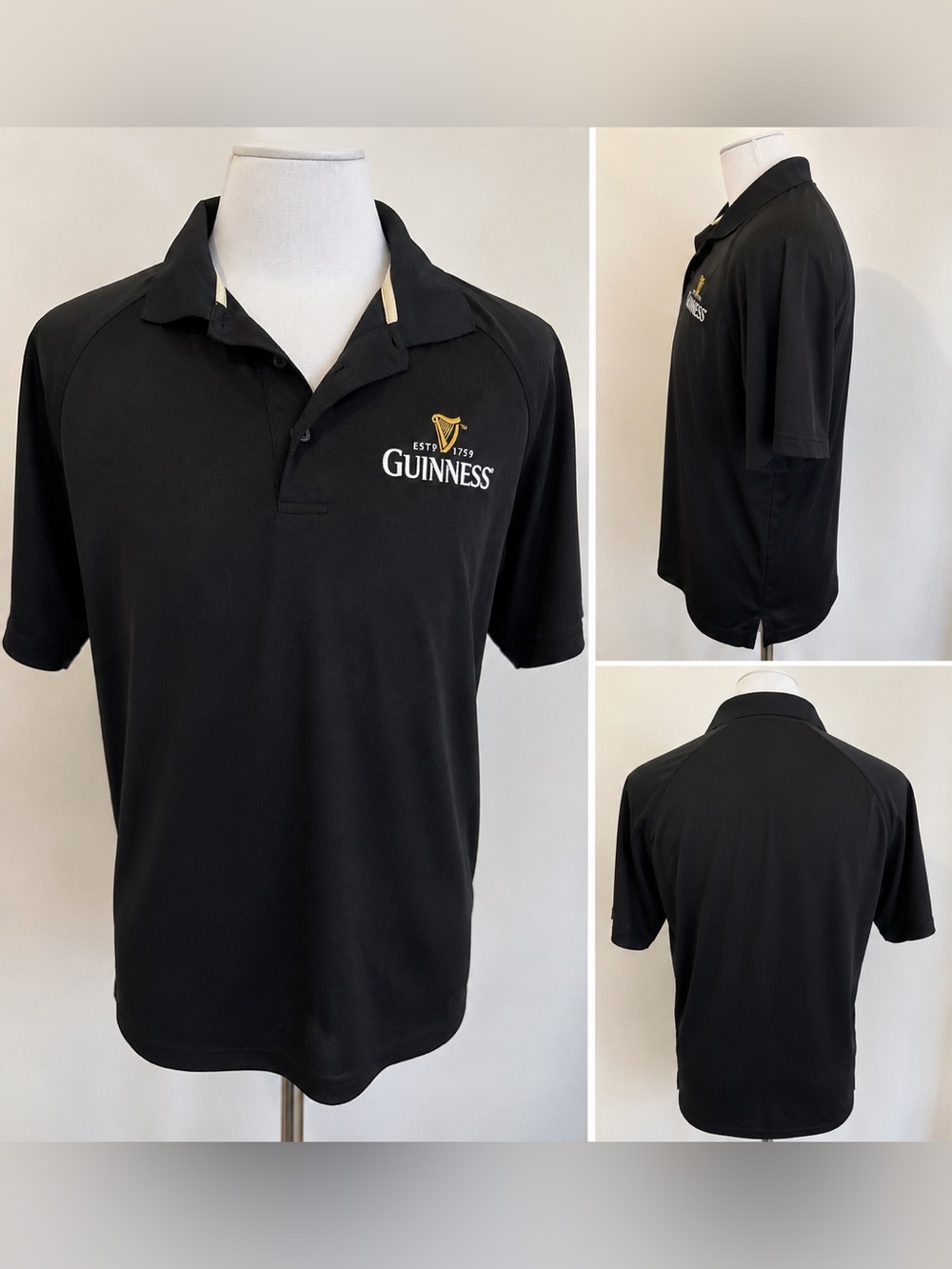 Guinness Black Polo Shirt Men’s Large L Extreme Dry Performance Golf Casual